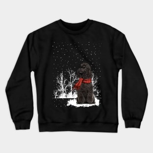 Christmas Black Mini Poodle With Scarf In Winter Forest Crewneck Sweatshirt